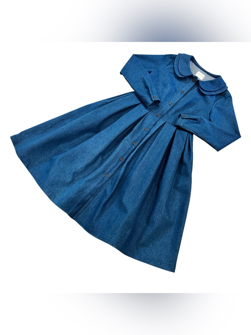 OFFON Denim Double Collar Fit and Flare Pleated Midi Dress